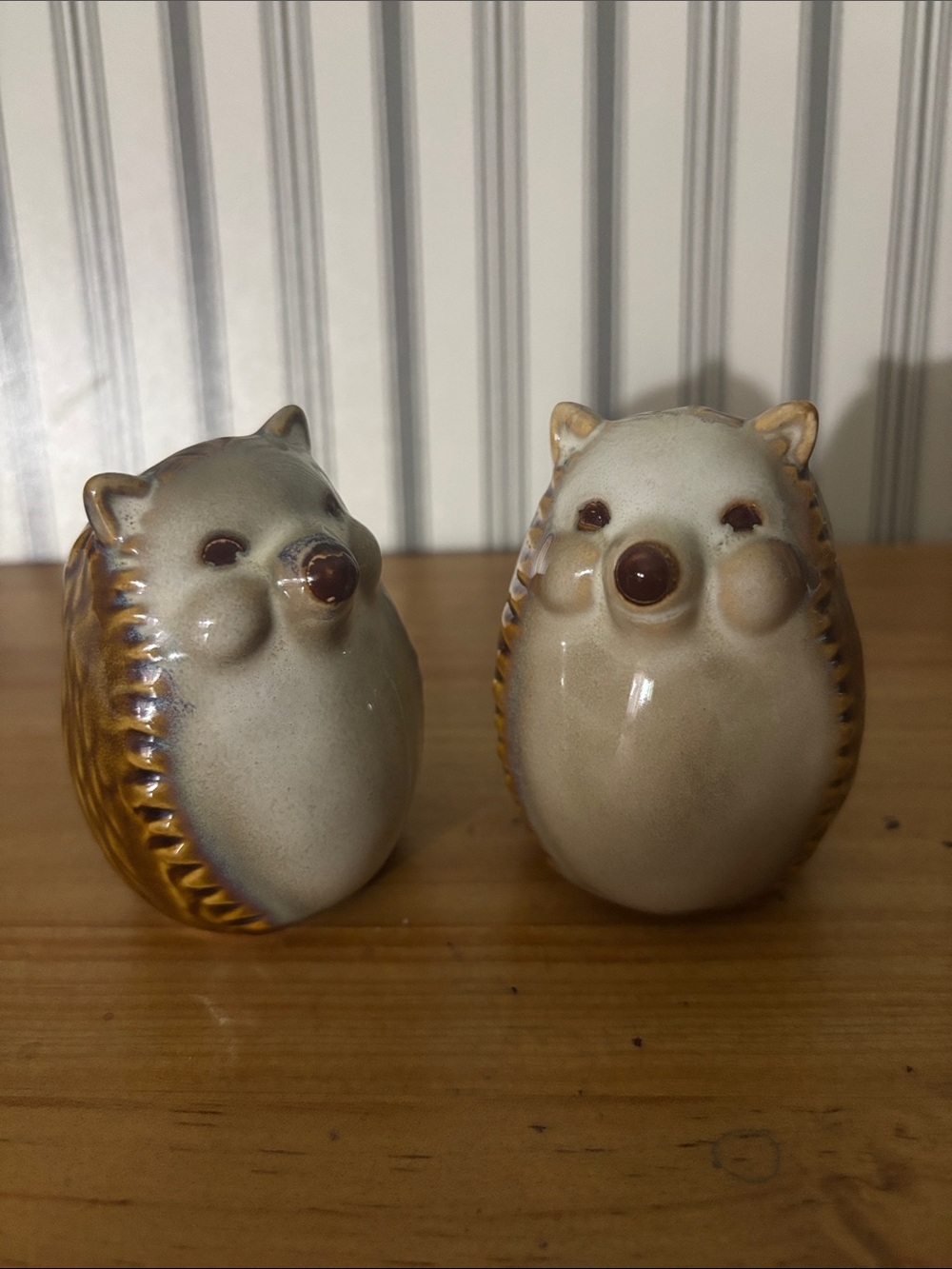 Pair of Ceramic Hedgehog Salt & Pepper Shakers - Cream and Brown